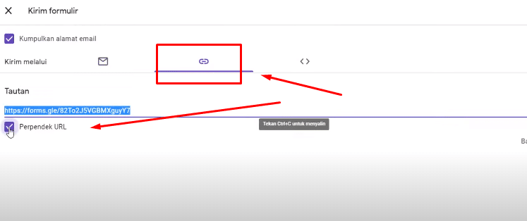 bagikan link di google form
