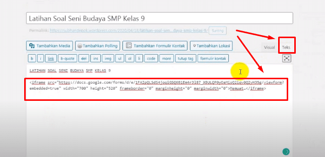 pasang google form di wordpress
