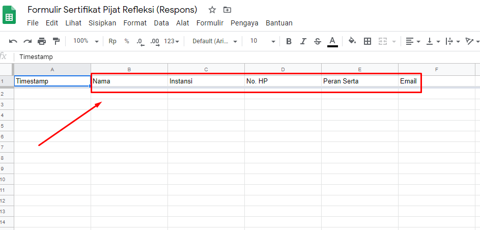 Database spreadsheet di google form