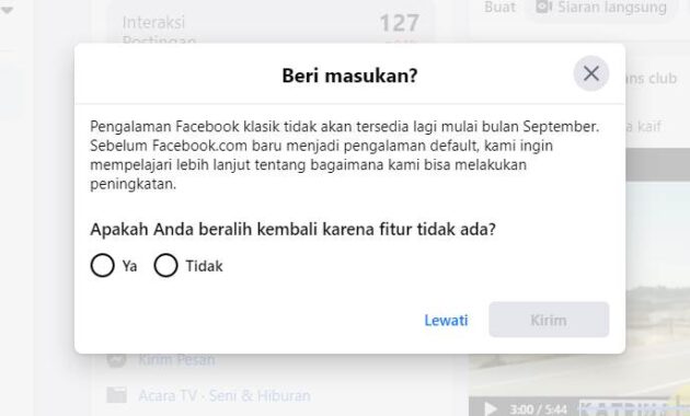 pindah dari facebook baru ke klasik
