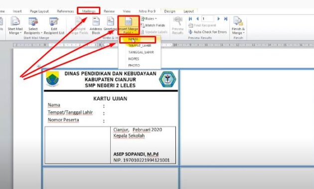 membuat kartu ujian di word