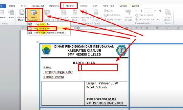 membuat mail marge di word