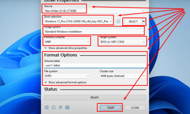 Seting rufus untuk bootable windows 11